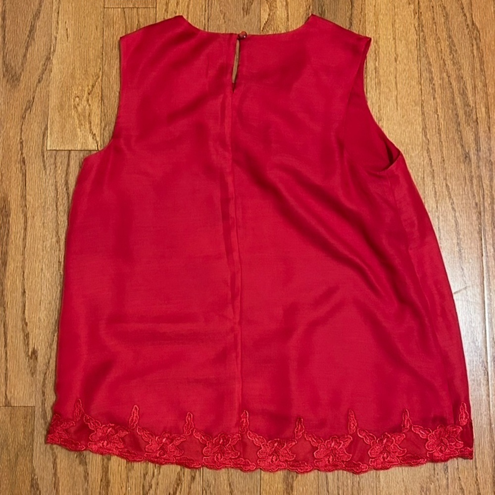 Coldwater Creek Red Lace Hem Sleeveless Blouse – Women’s Medium Elegant Dressy - Picture 3 of 7